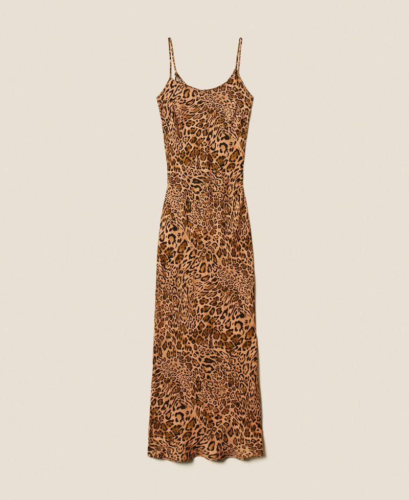 Long jacquard dress with animal print Coffee/Land Brown Animal Print Woman 252TP2477_12737_S0