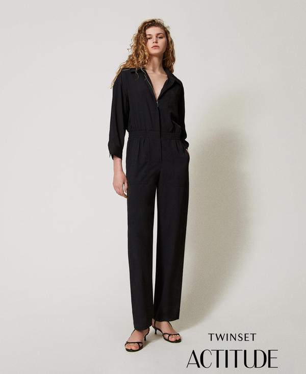 Crêpe de Chine jumpsuit with macramé