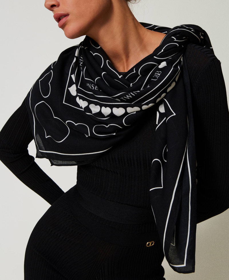 Kefiah con stampa logo e cuori Nero Donna 242LL5ADD_00006_S0