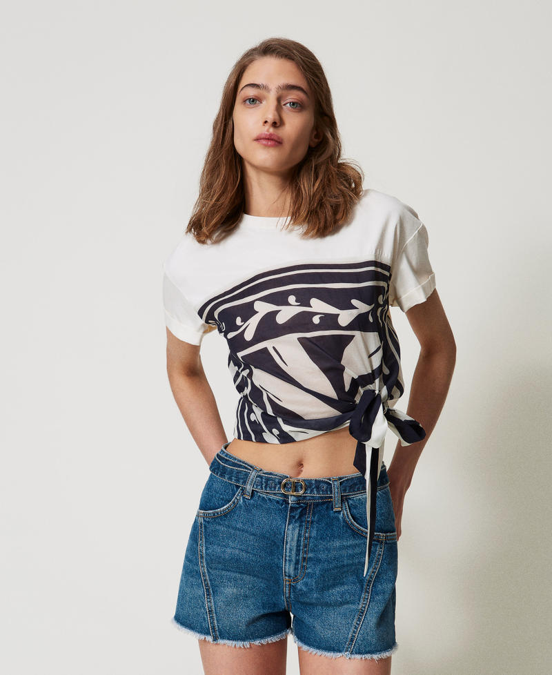 T-shirt avec mousseline imprim&eacute;e Sugar/Imprim&eacute; Foulard Classic Blue Femme 251LM2AAA_12395_01