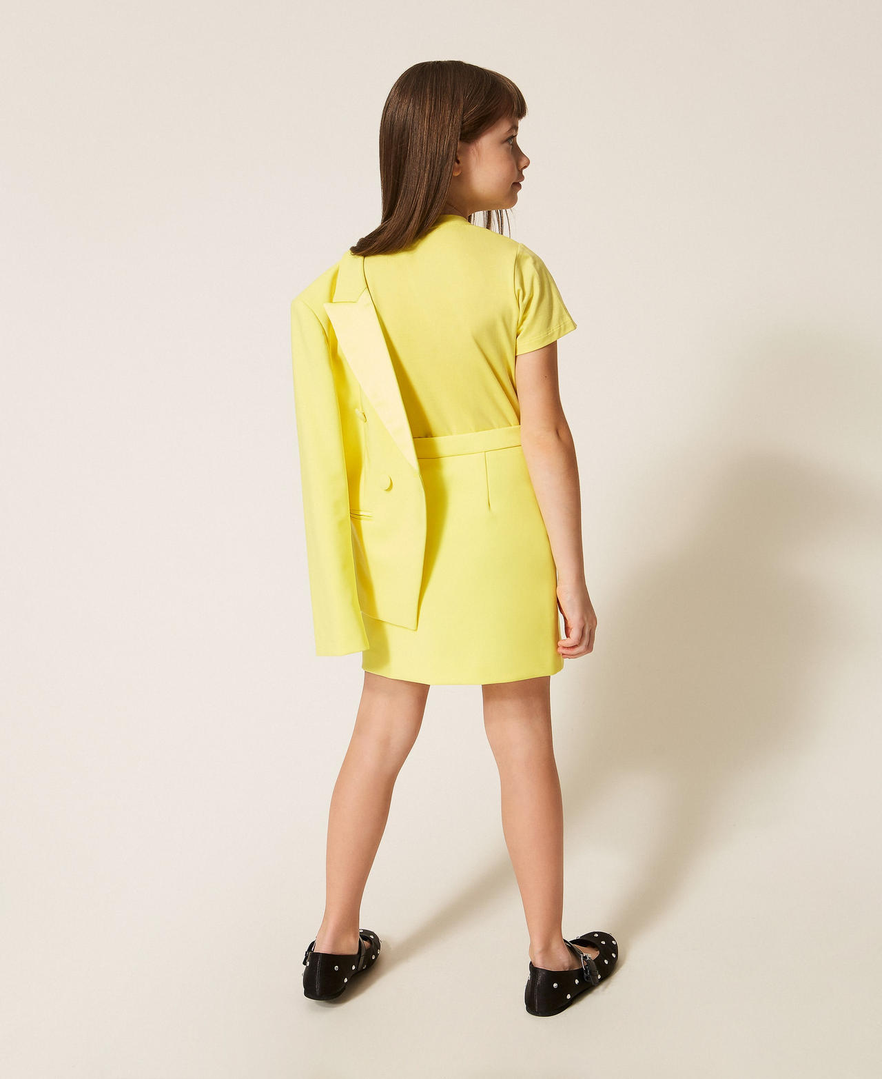 Cr&ecirc;pe miniskirt with bow Limelight Yellow Girl 261GJ2Q59_06210_03