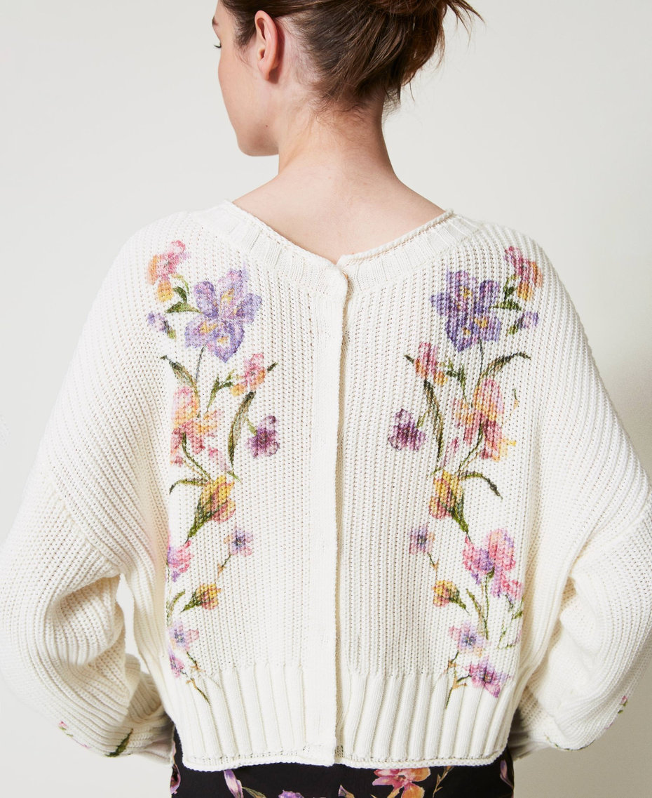 Cardigan-jumper with floral print Multicolour/Mother of Pearl Iris Print Woman 251TP3641_12329_06