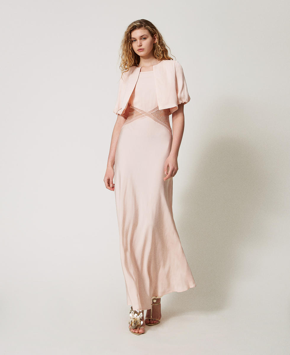 Vestido largo halter de raso con encaje Rosa Capullo Mujer 251TT2112_00690_T0