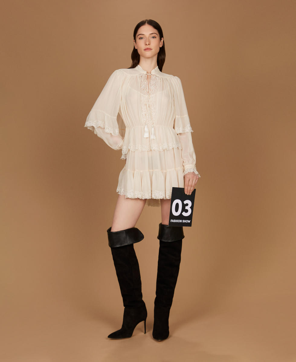 Short georgette dress with embroidery