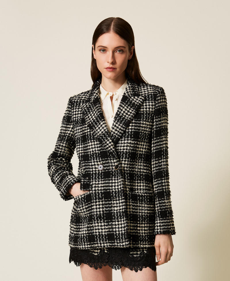Blazer aus Bouclé mit Karomuster Big Check Nero / Schneeweiß Frau 252TT2111_12876_04