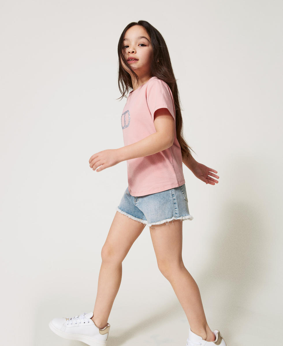 T-shirt con Oval T strass Sweet Rose Bambina 251GJ2485_00533_02