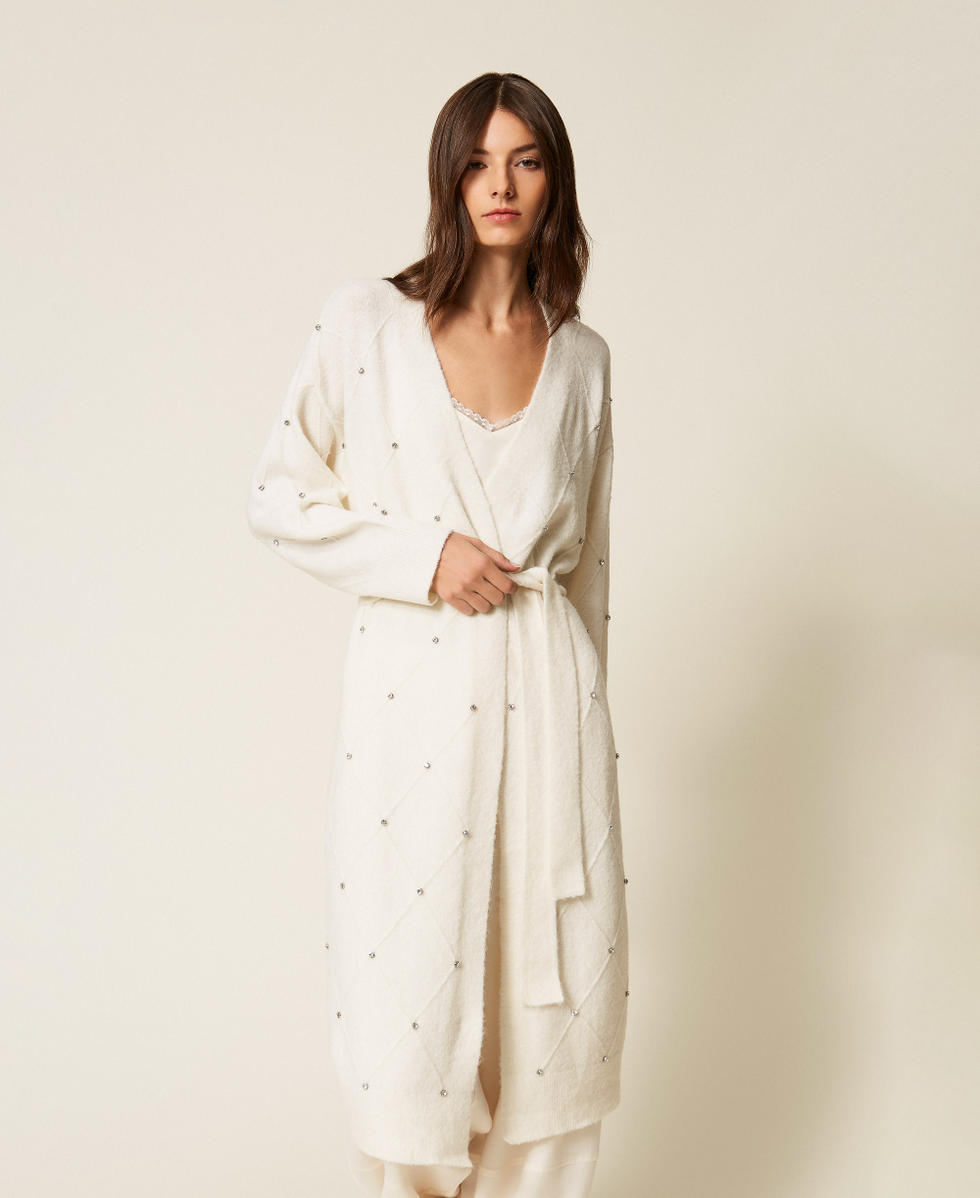 Cardigan long avec losanges et broderie Off White Femme 252LL3ACC_00526_02