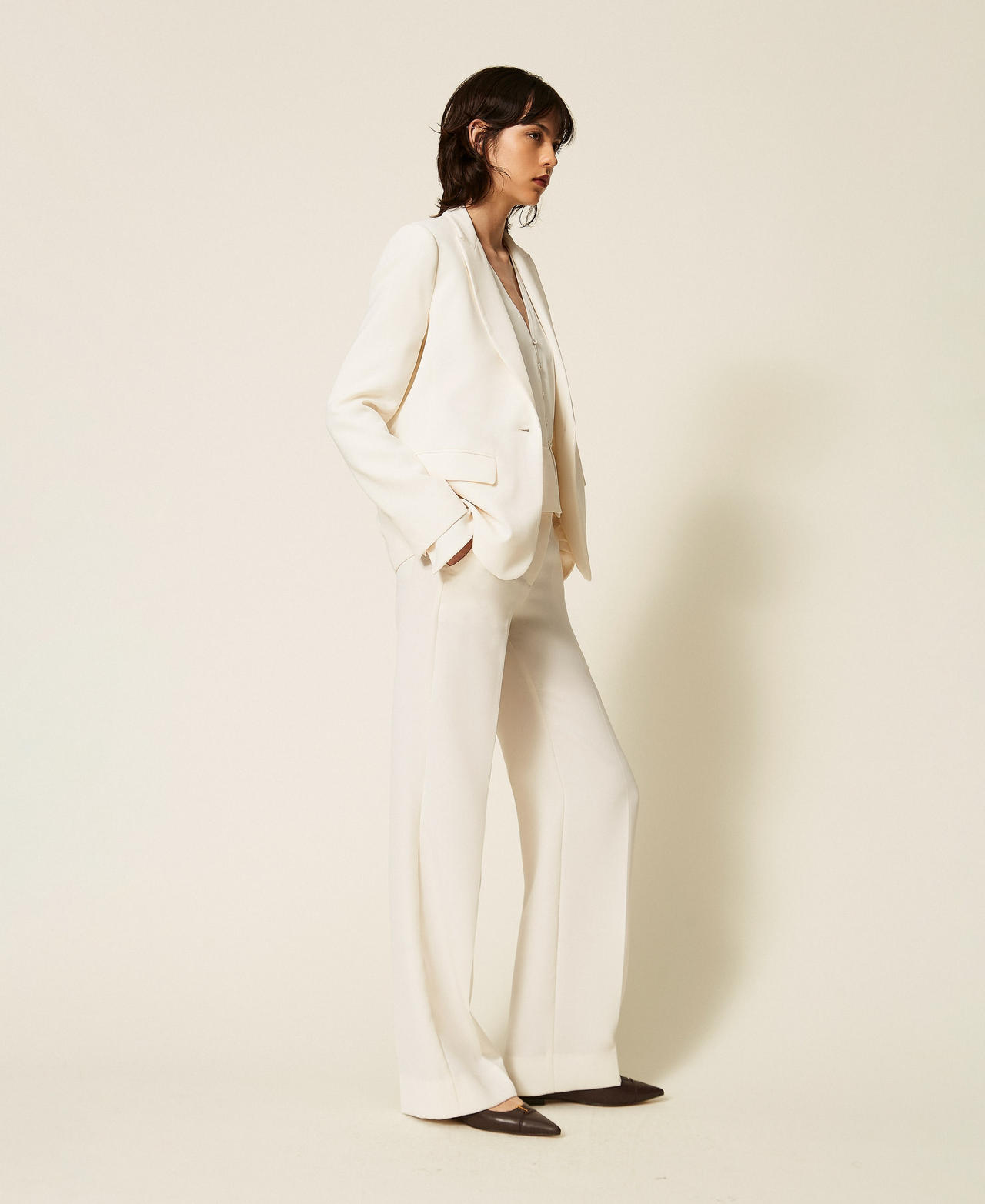 Cr&ecirc;pe palazzo trousers Mother Of Pearl Woman 262TP2043_00059_02