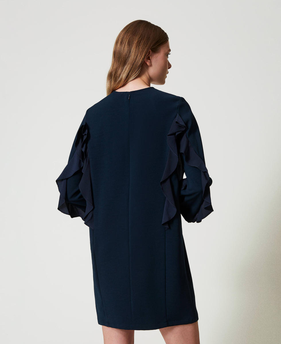 Kurzes Kleid aus Cady mit Volant Marineblau Frau 242AT2184_11989_03