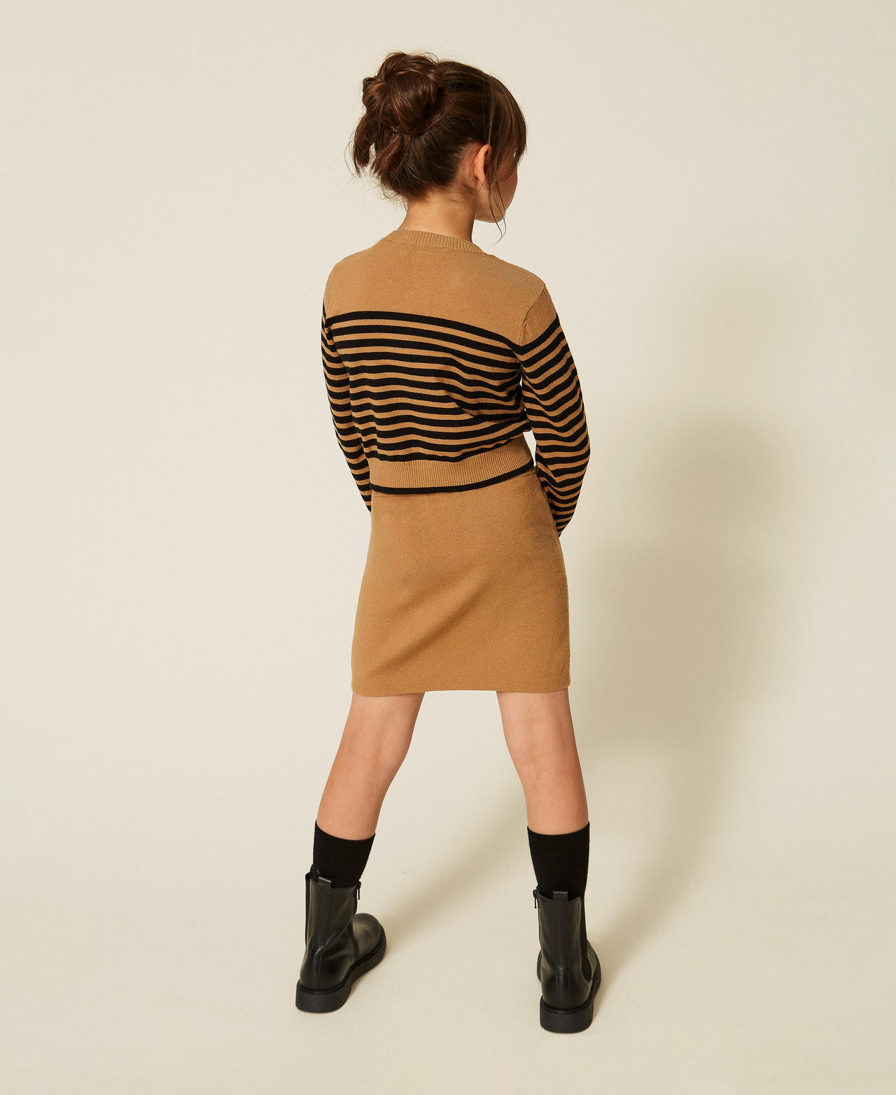 Striped knit cardigan "Iced Coffee" Brown/Black Stripes Girl 262GJ3030_13772_03