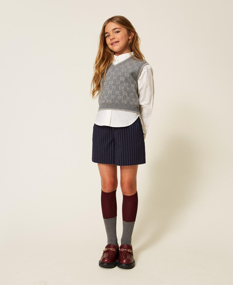 Gilet in maglia jacquard con Oval T Grigio Medio / Micro Logo Grigio Chiaro Bambina 252GJ3023_12796_T0