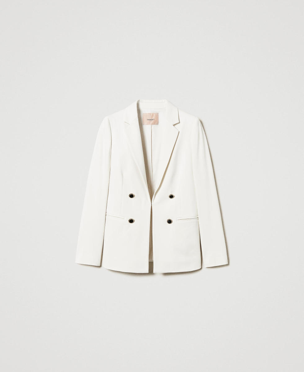 Double-breasted jacket with jewel buttons Woman, White