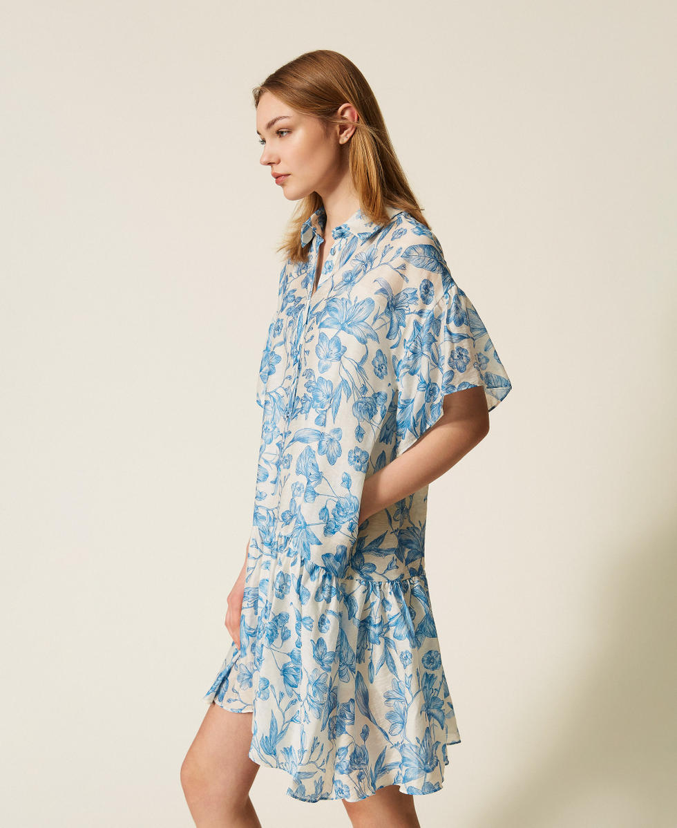 Vestido corto camisero de flores Estampado Toile De Jouy Blanco Roto / Azul Med Mujer 261LM2SGG_13465_02