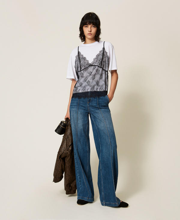 Wide leg jeans with ribbing