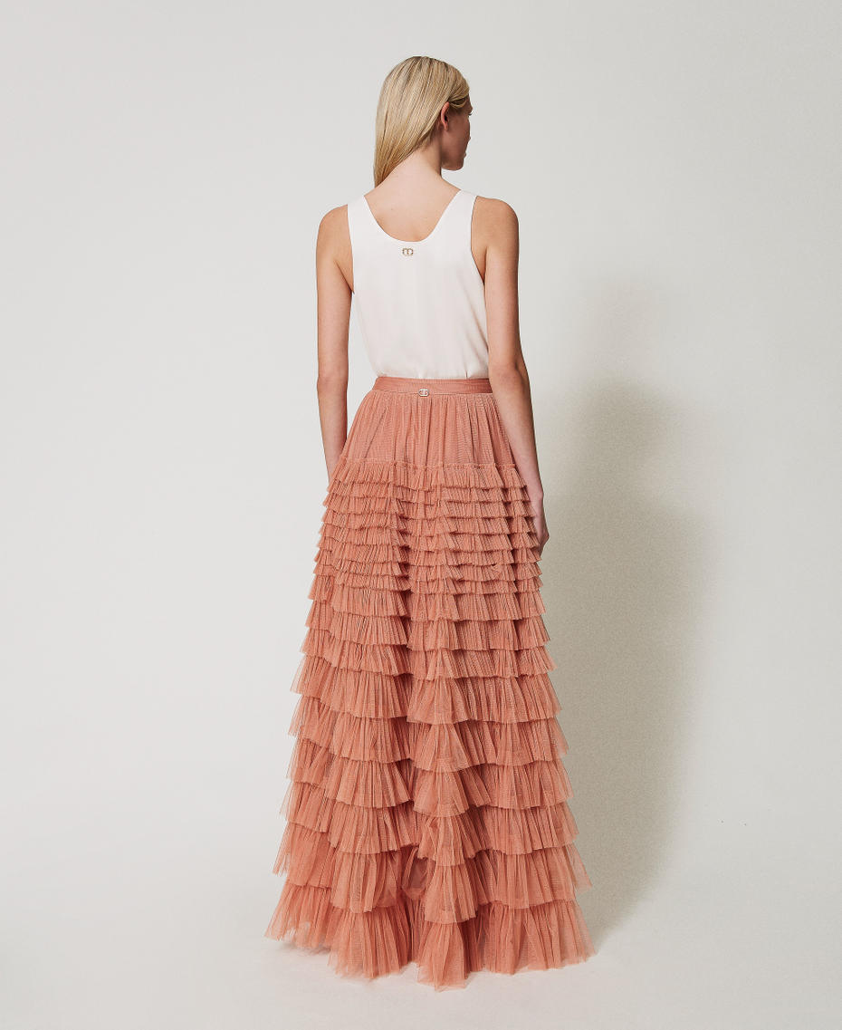 Long tulle skirt with flounces Dusty Coral Woman 251TQ2041_12364_03