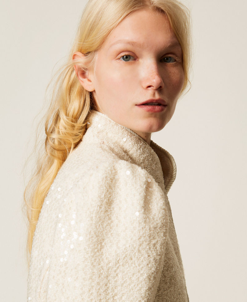 Boucl&eacute; jacket with sequins Mother Of Pearl Woman 261TP2621_00059_05