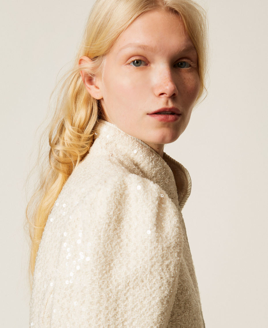 Boucl&eacute; jacket with sequins Mother Of Pearl Woman 261TP2621_00059_05