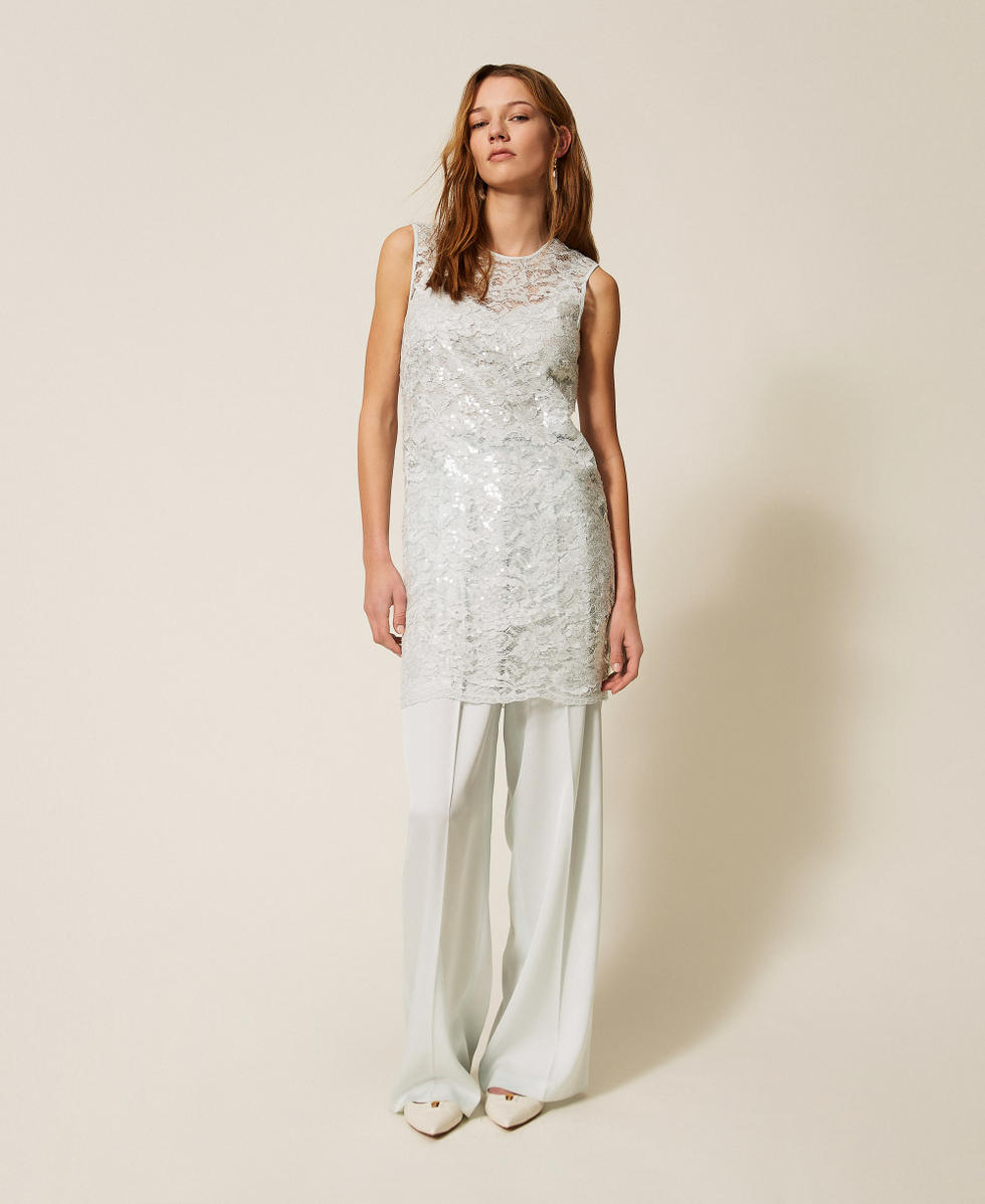 Short lace dress with sequins Aqua Blue Woman 261TP2631_13162_T0