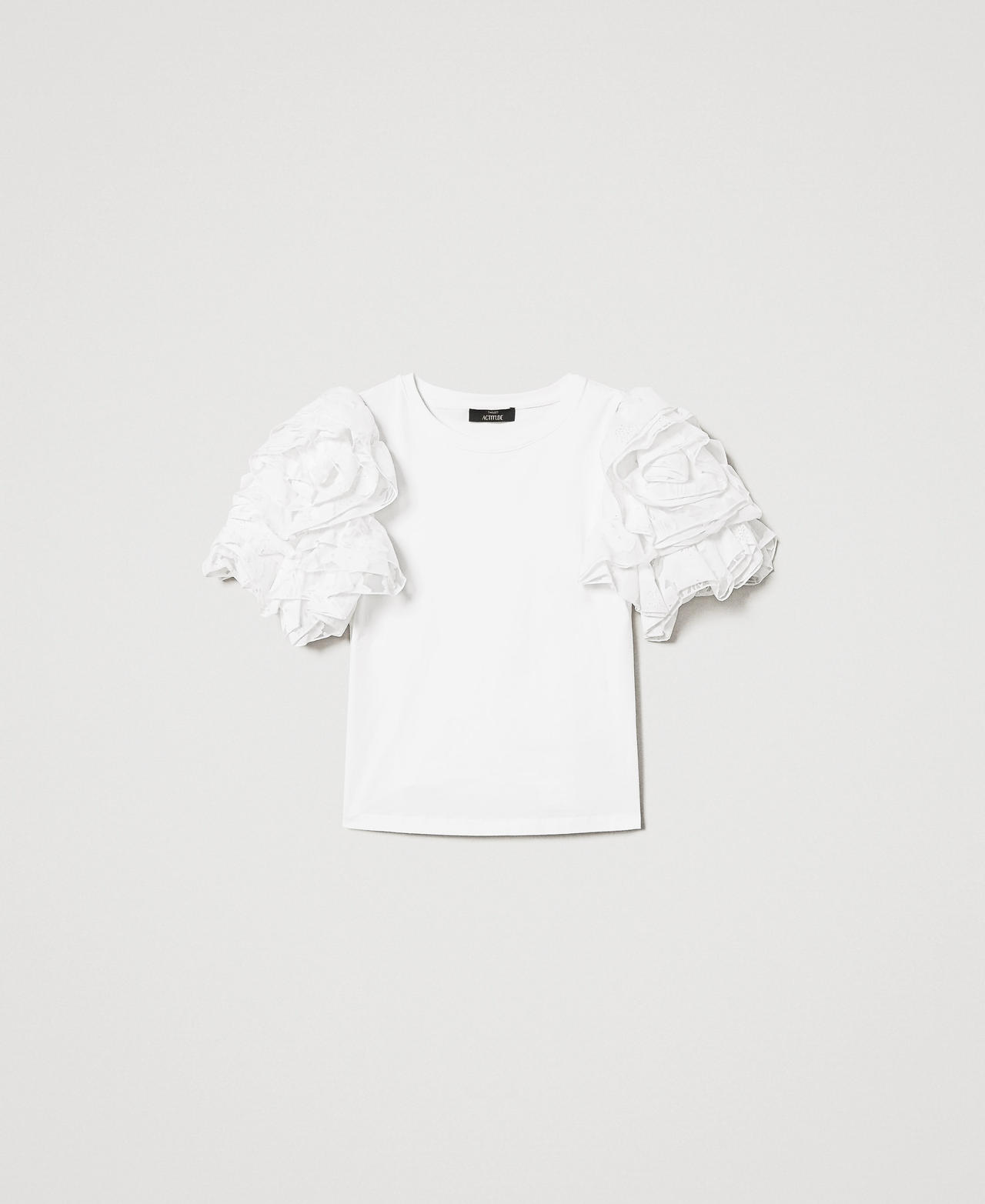 T-Shirt mit Organza-Ärmeln "Papers"-Weiß Frau 251AP2413_00840_0S