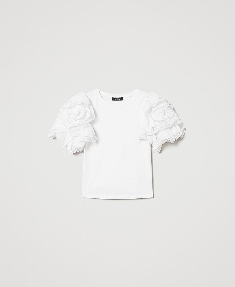 T-Shirt mit Organza-Ärmeln "Papers"-Weiß Frau 251AP2413_00840_0S