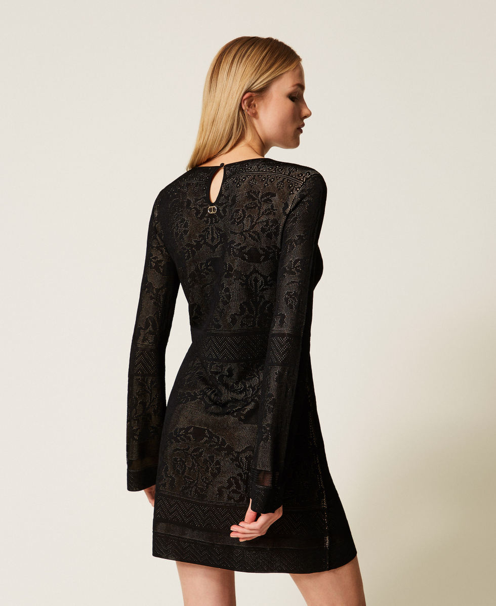 Abito corto in maglia traforata Nero Donna 252TP3380_00006_03