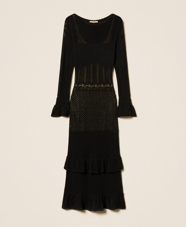 Maxi-Strickkleid aus Wollmischung mit Volant