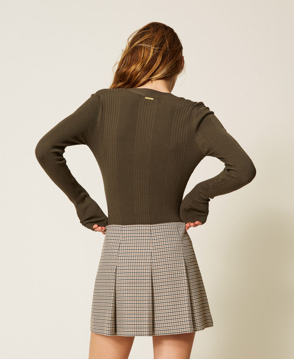 Fitted rib knit cardigan Green Olive Woman 252LI3EAA_12655_03