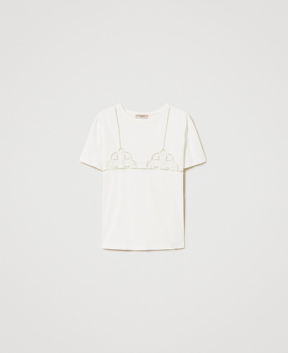 Women Print Round neck Openwork T-shirt Women Print Round neck Openwork T-shirt