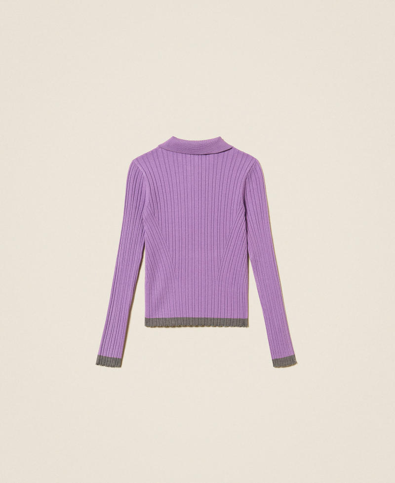 Pull polo c&ocirc;tel&eacute; avec d&eacute;tails contrast&eacute;s Bicolore Violet "Jacinthe"/Gris Fonc&eacute; Chin&eacute; Fille 262GJ3010_13791_S1
