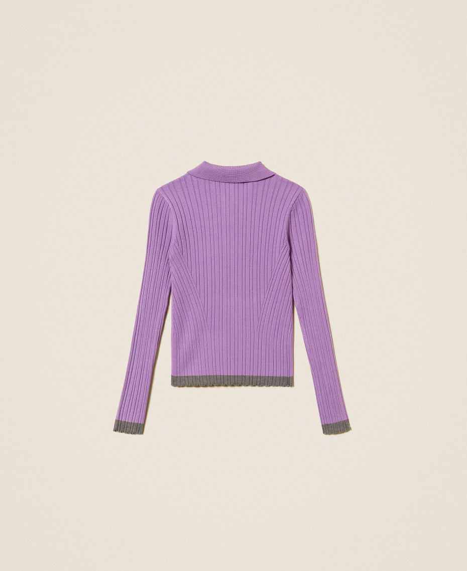 Pull polo c&ocirc;tel&eacute; avec d&eacute;tails contrast&eacute;s Bicolore Violet "Jacinthe"/Gris Fonc&eacute; Chin&eacute; Fille 262GJ3010_13791_S1