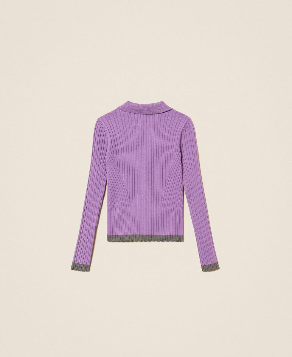 Ribbed polo jumper with contrasting details Two-tone "Hyacinth" Purple/Dark Grey Melange Girl 262GJ3010_13791_S1