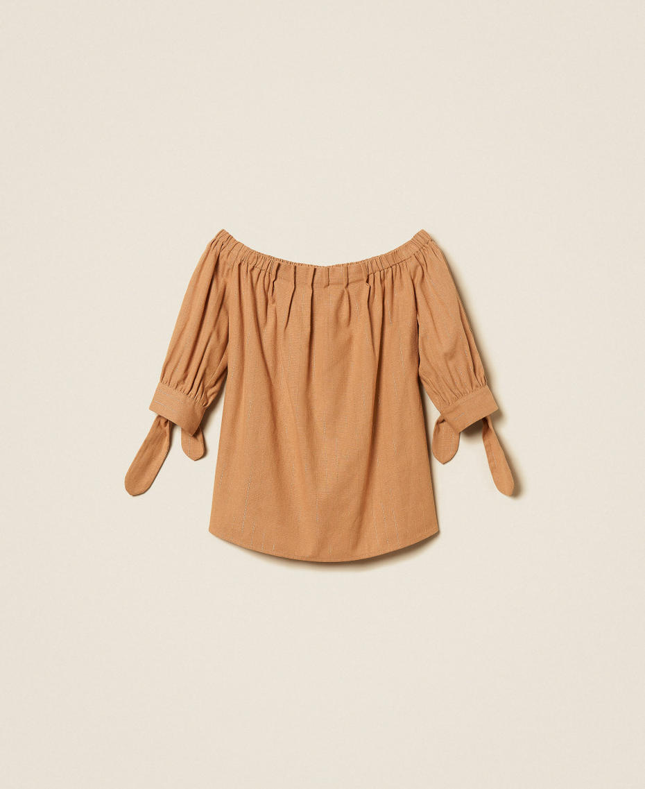 Bluzka w paski z lureksem Brązowy „Hazelnut” Kobieta 261LB2QGG_10282_S0