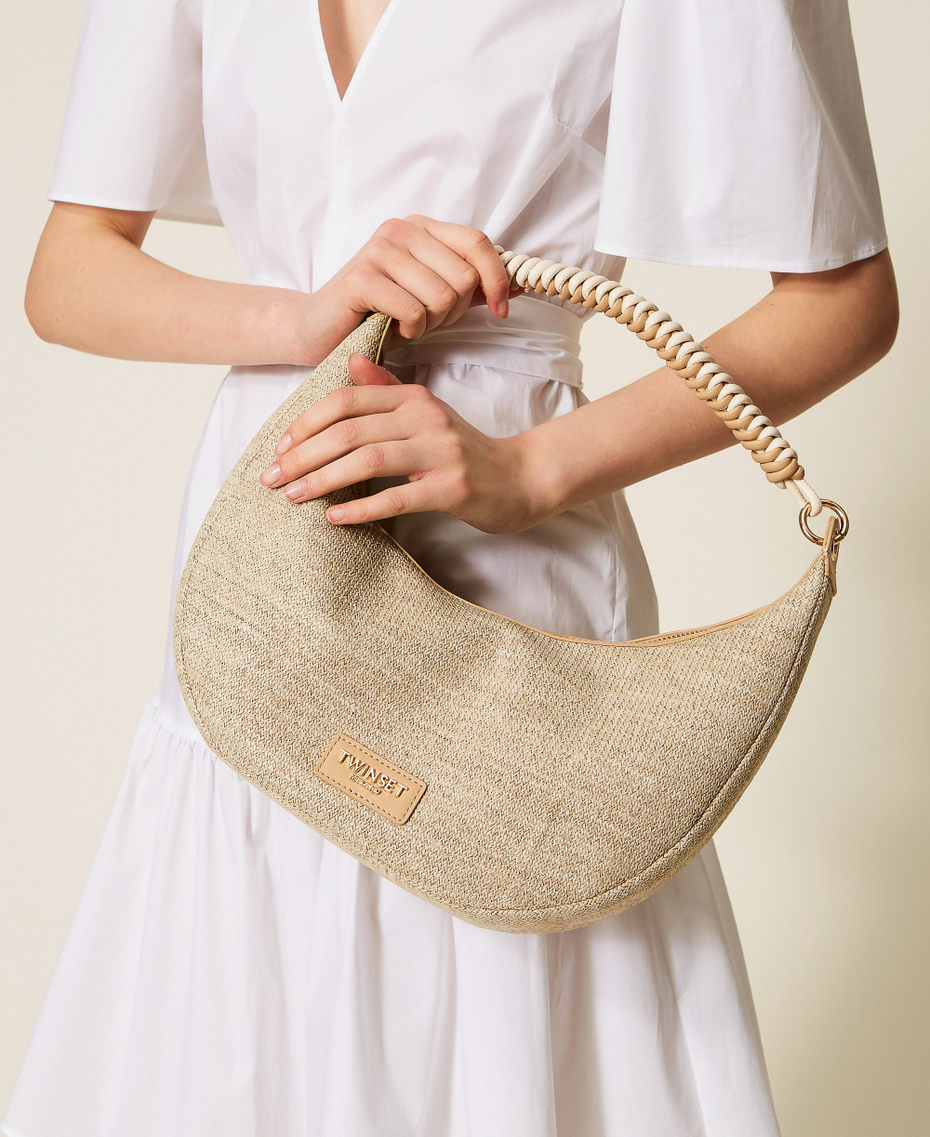 Raffia-effect hobo bag Straw Woman 261TB7051_00193_T0