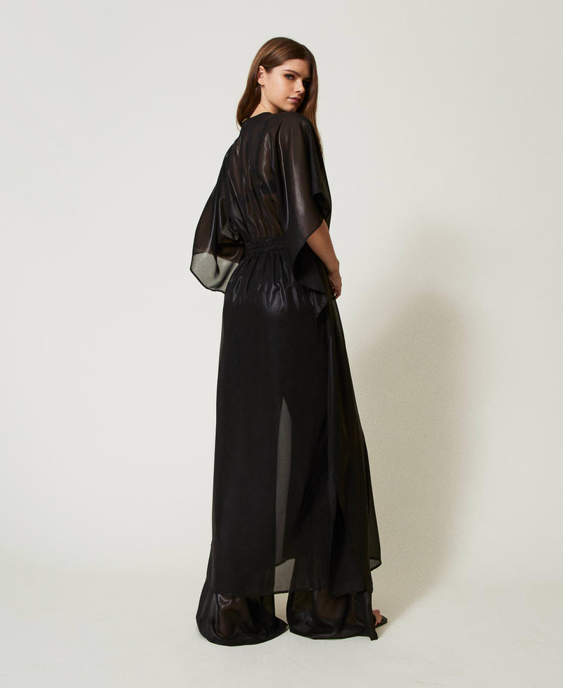 Long laminated georgette kaftan Black Woman 251LB2MBB_00006_03