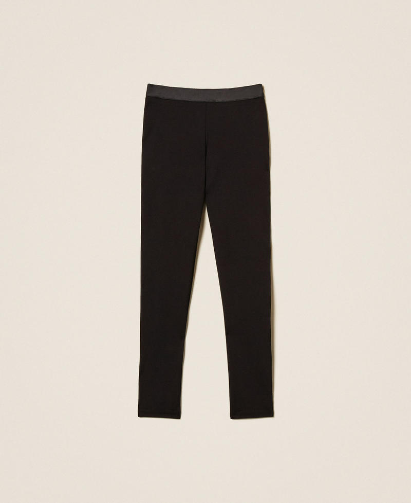 Skinny trousers with satin details Black Woman 252LI2UBB_00006_S0