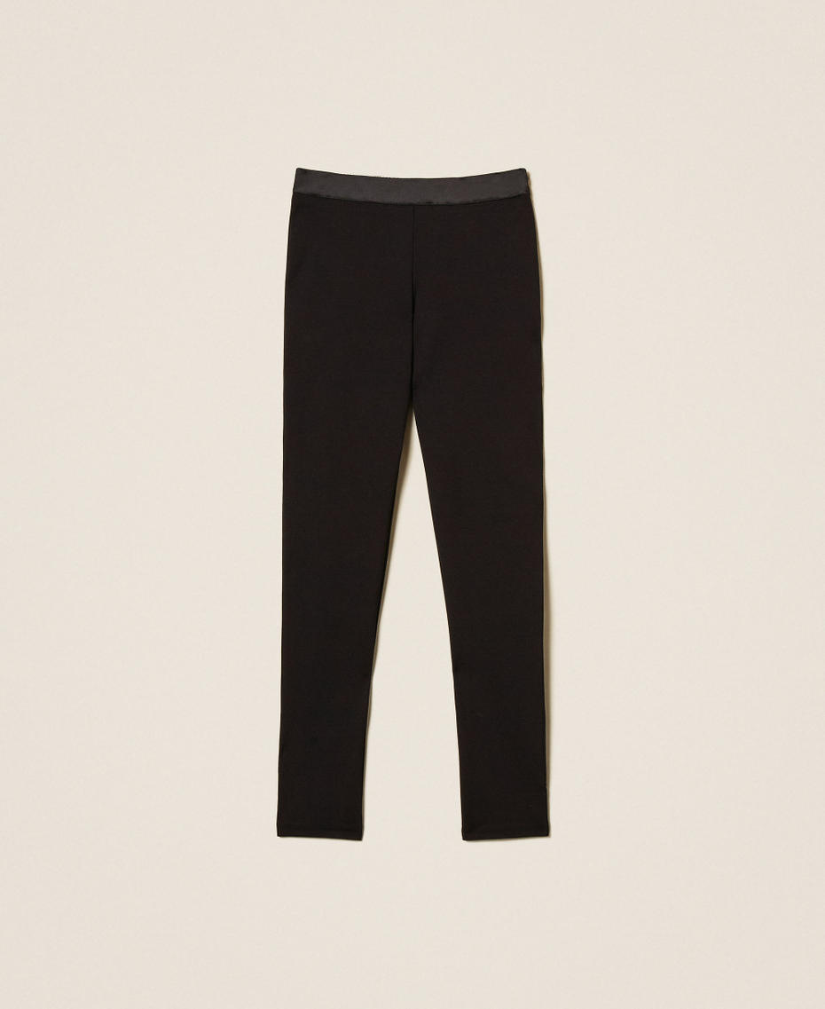 Skinny trousers with satin details Black Woman 252LI2UBB_00006_S0