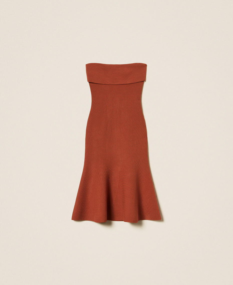 Vestido midi de punto con godet Marrón «Óxido» Oscuro Mujer 252TP3410_12626_S0