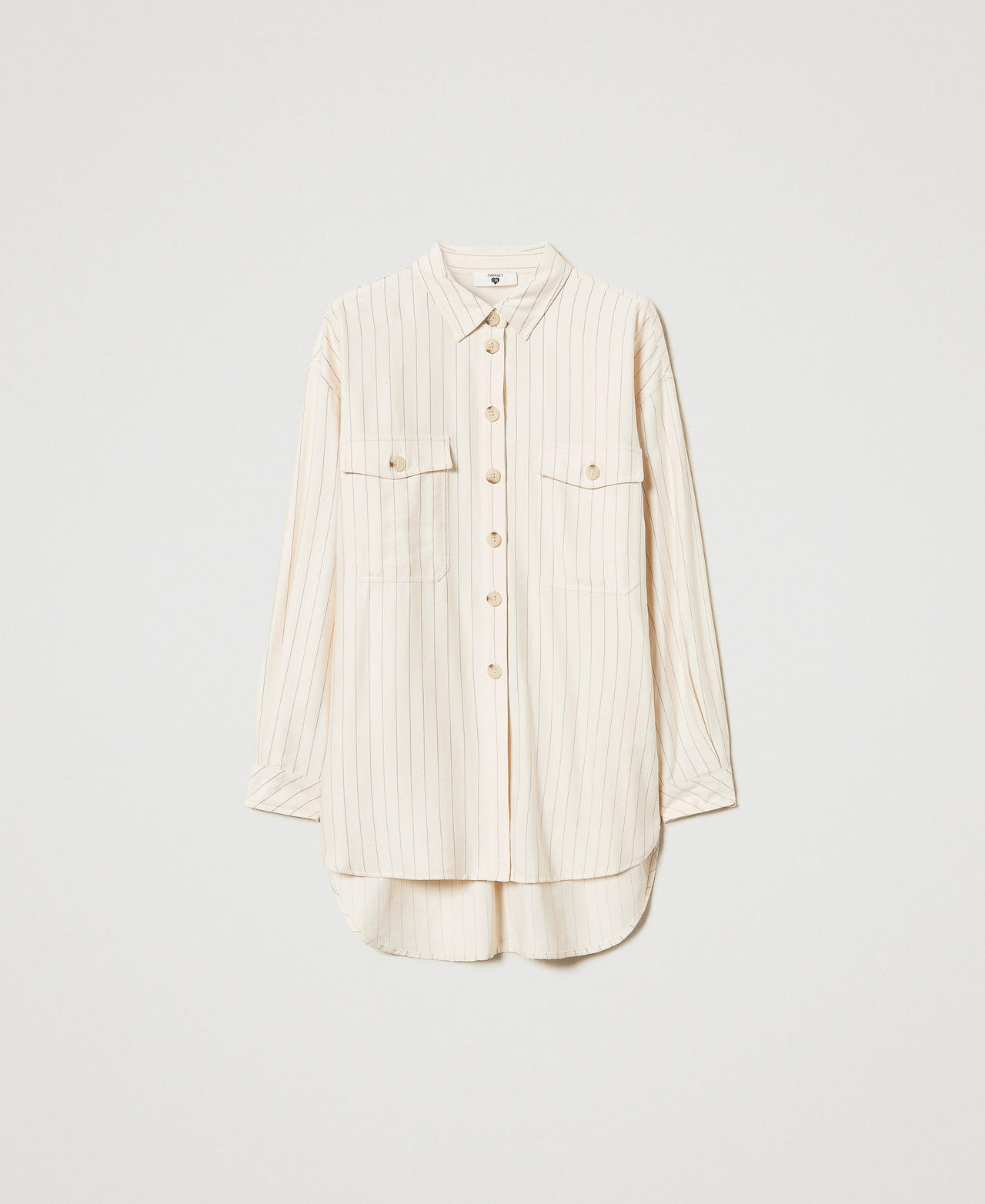 Camicia over gessata Gessato Beige / Nero Donna 251LL2ABB_12247_0S
