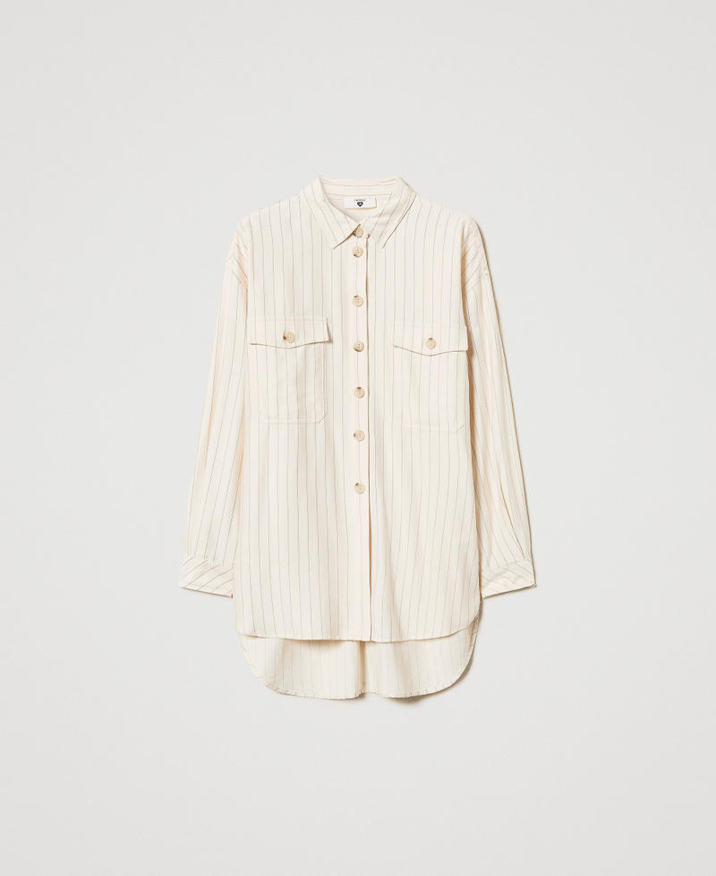 Camicia over gessata Gessato Beige / Nero Donna 251LL2ABB_12247_0S