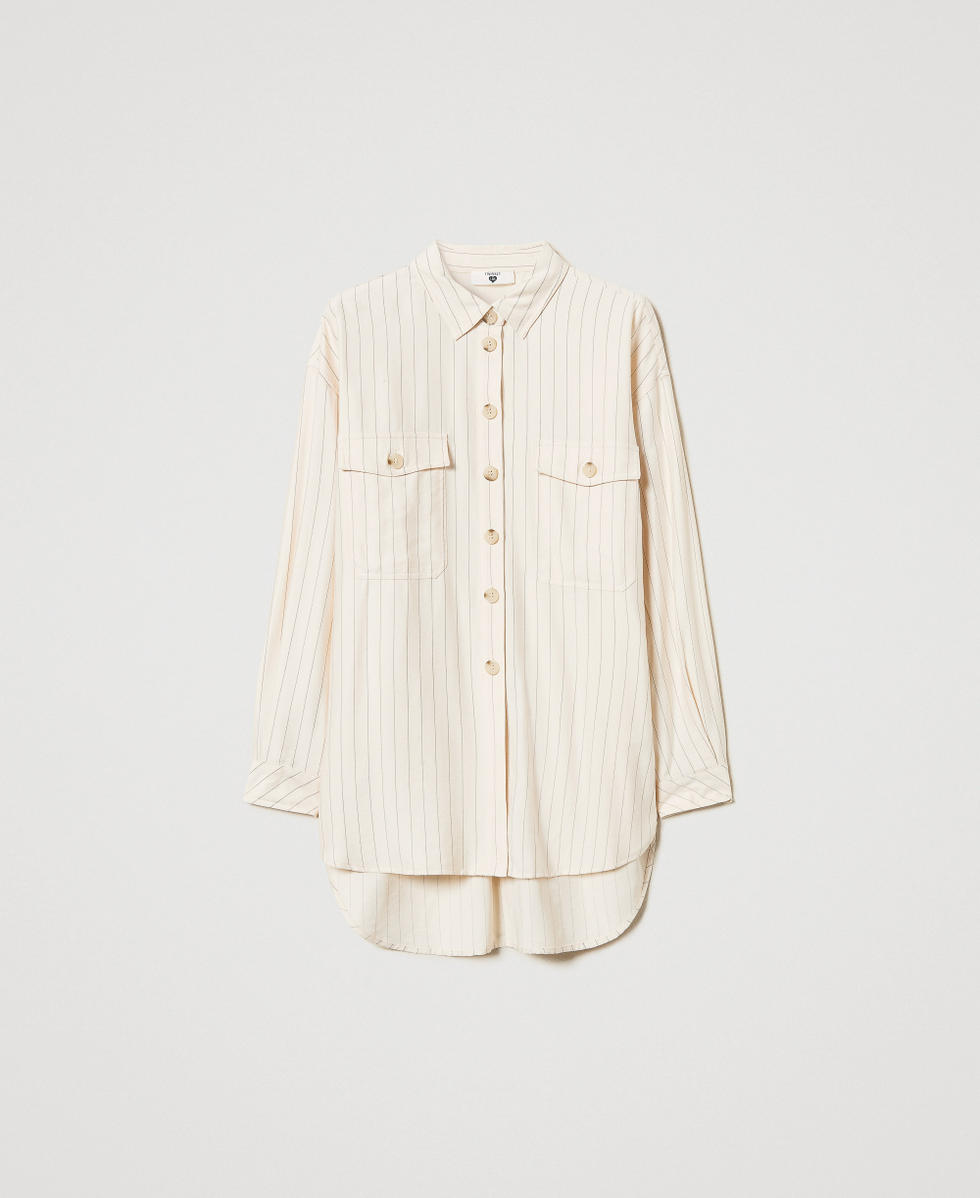 Chemise oversize ray&eacute;e Rayure Beige/Noir Femme 251LL2ABB_12247_S0
