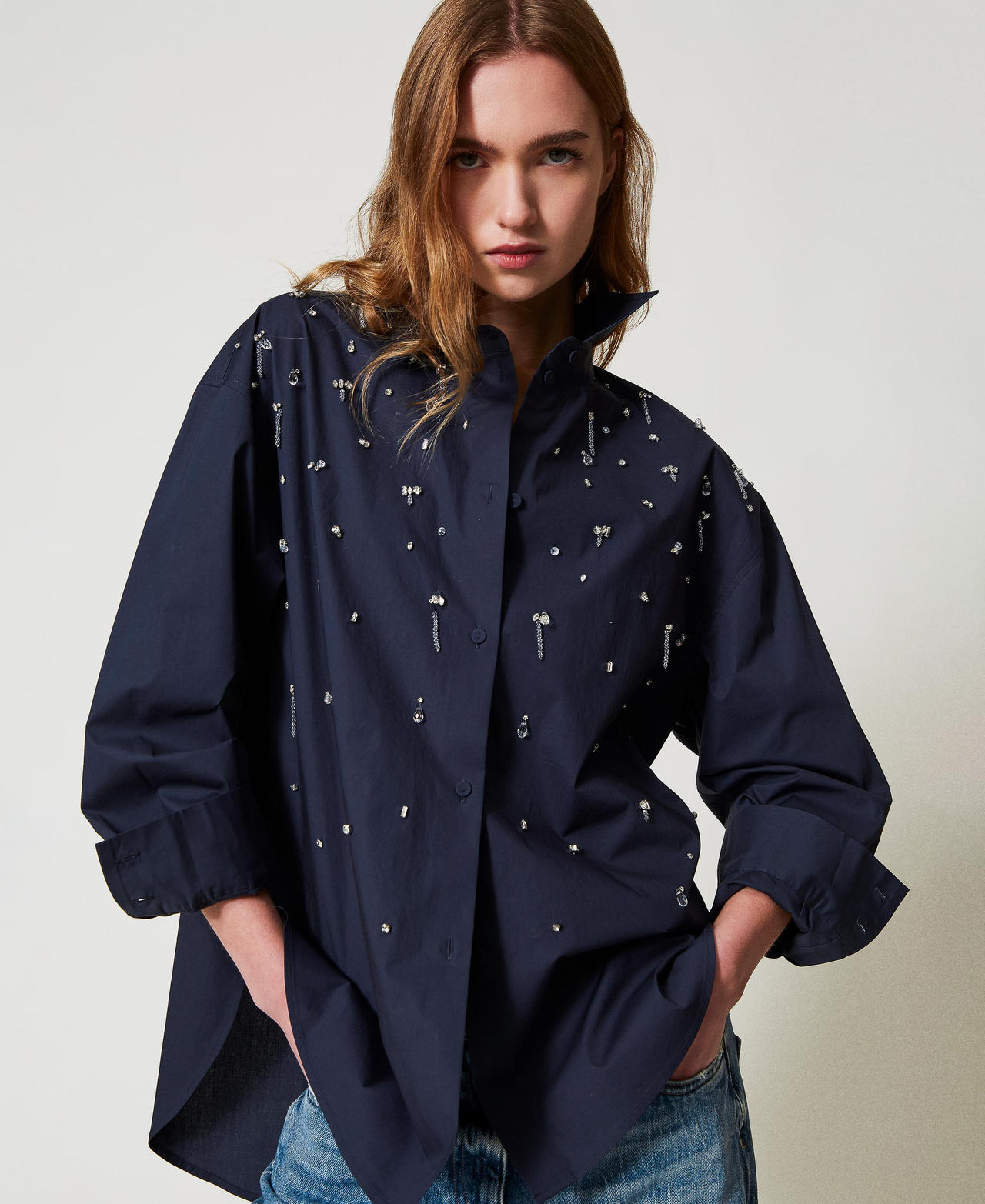 Camicia con ricami a mano Deep Blue Donna 251AP2291_03585_01