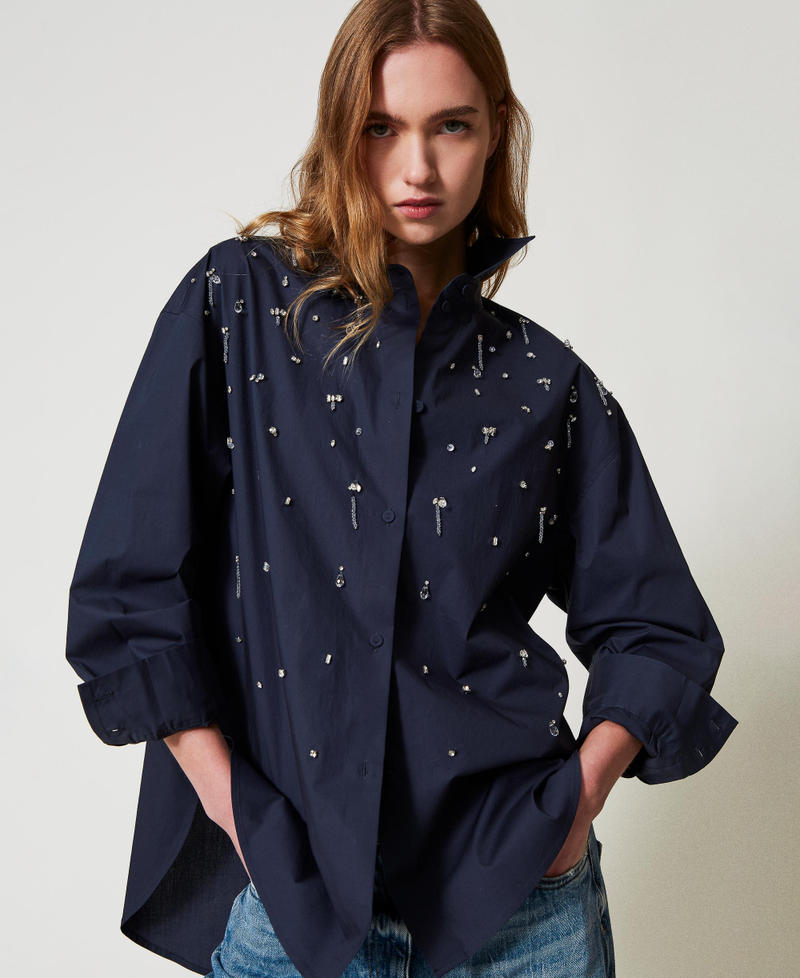 Camicia con ricami a mano Deep Blue Donna 251AP2291_03585_01