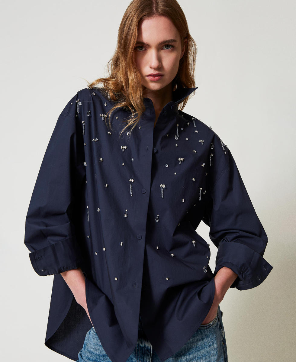 Camisa con bordados a mano Deep Blue Mujer 251AP2291_03585_01