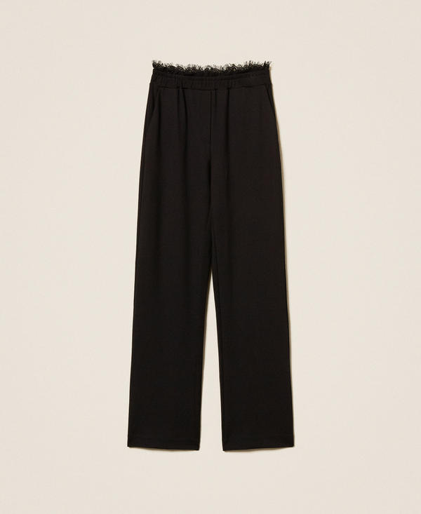 Fleece and lace straight trousers