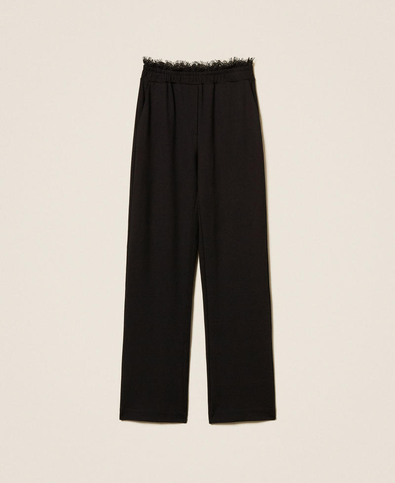 Fleece and lace straight trousers Black Woman 252LL2JDD_00006_S0