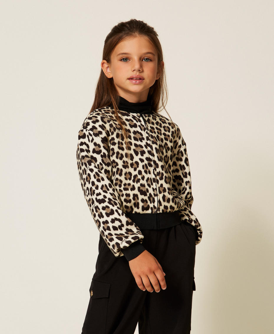 Scuba fabric animal print bomber jacket Leopard Print Girl 252GJ2023_12700_01