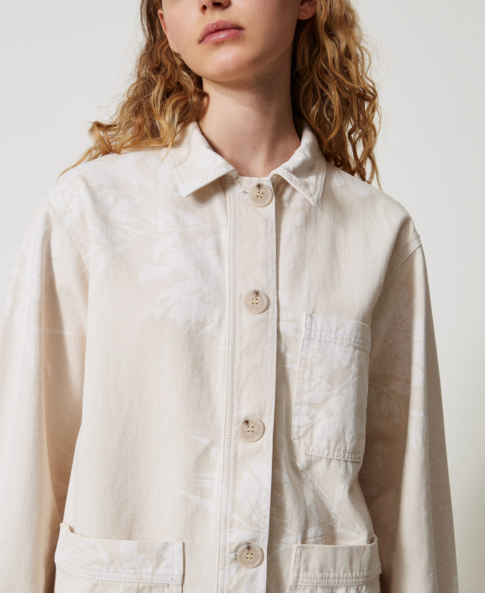Jacke aus Bull-Denim mit Blumendessin Schneeblumen-Print / Parchment Frau 251TT2200_12493_05