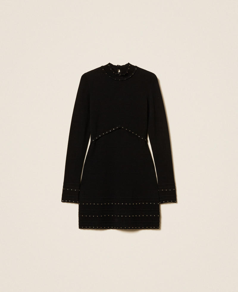 Short knit dress with studs Black Woman 262TP3093_00006_S0