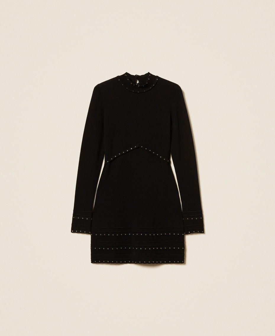 Short knit dress with studs Black Woman 262TP3093_00006_S0