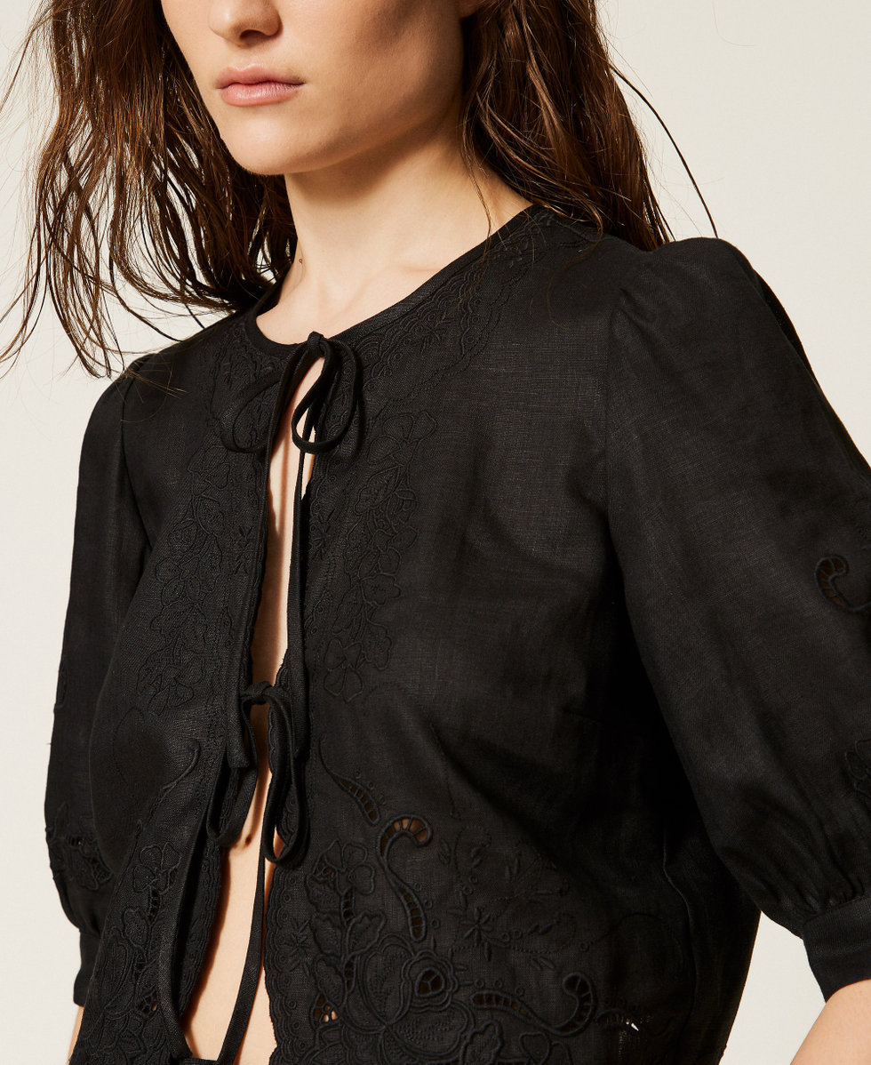 Chemise en lin et broderie anglaise Noir Femme 261TT2120_00006_05